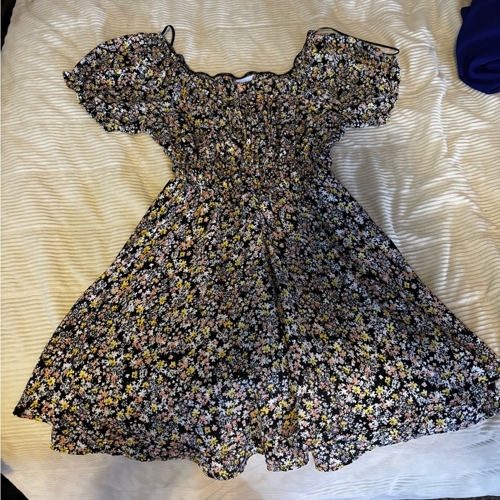 No Boundaries Floral Mini Dress - Black and Yellow